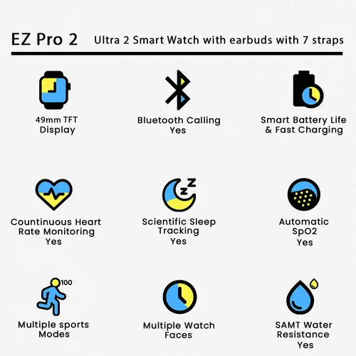 EZ Pro 2 Ultra 2 Smart Watch with earbuds with 7 straps - Image 2