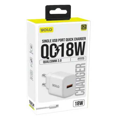 Yolo Y-181 Wall Charger QC 18W With USB-A To Type-C Cable - Image 2